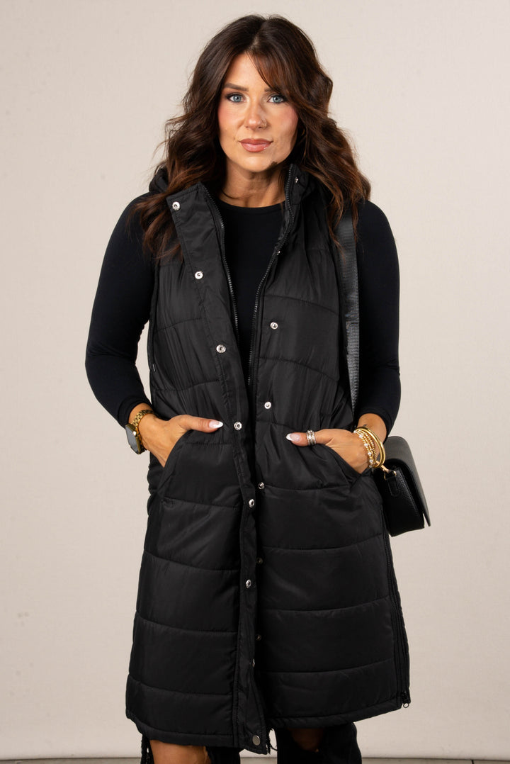 Snow Kissed Long Puffer Hooded Vest