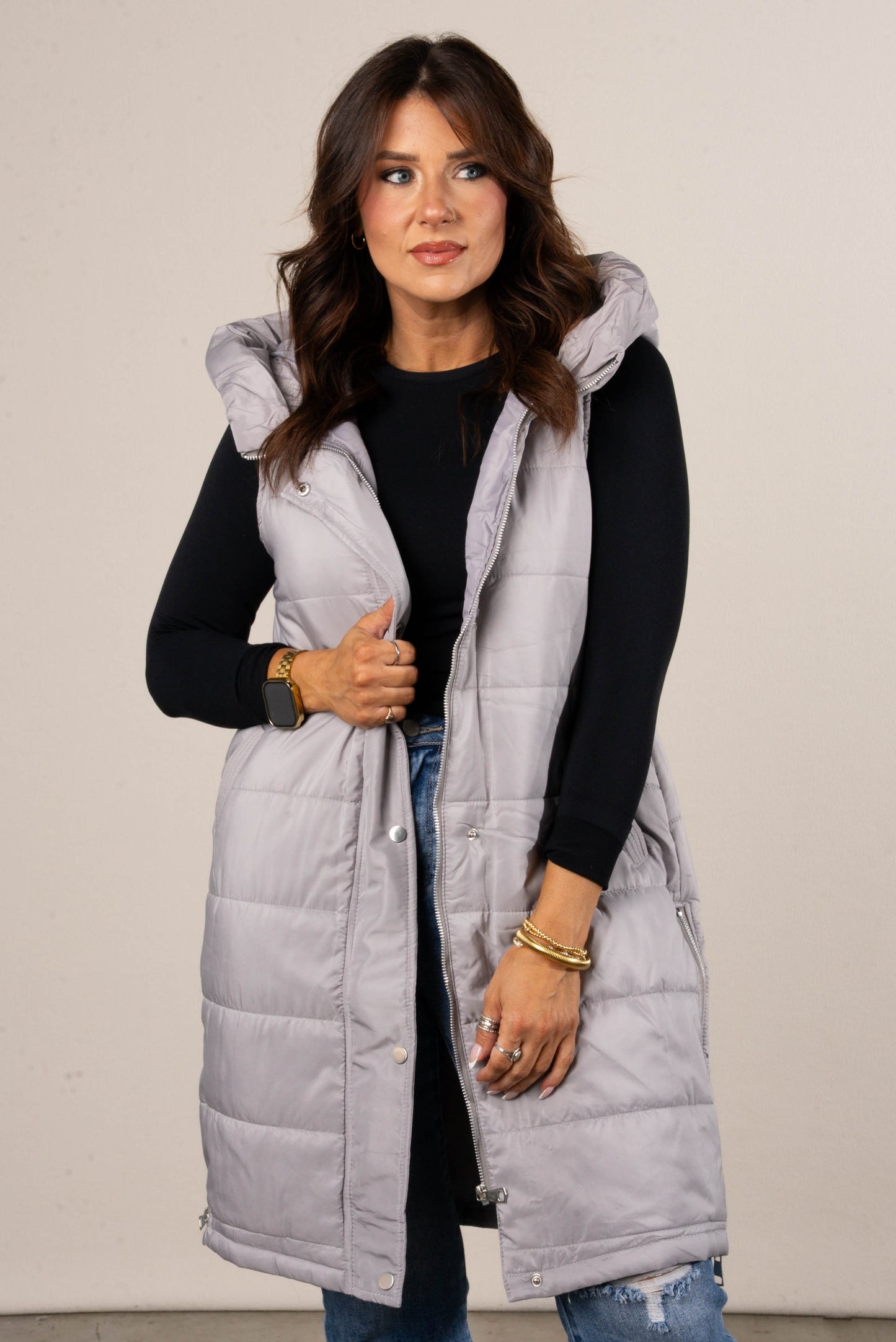 Snow Kissed Long Puffer Hooded Vest