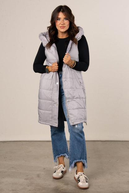 Snow Kissed Long Puffer Hooded Vest