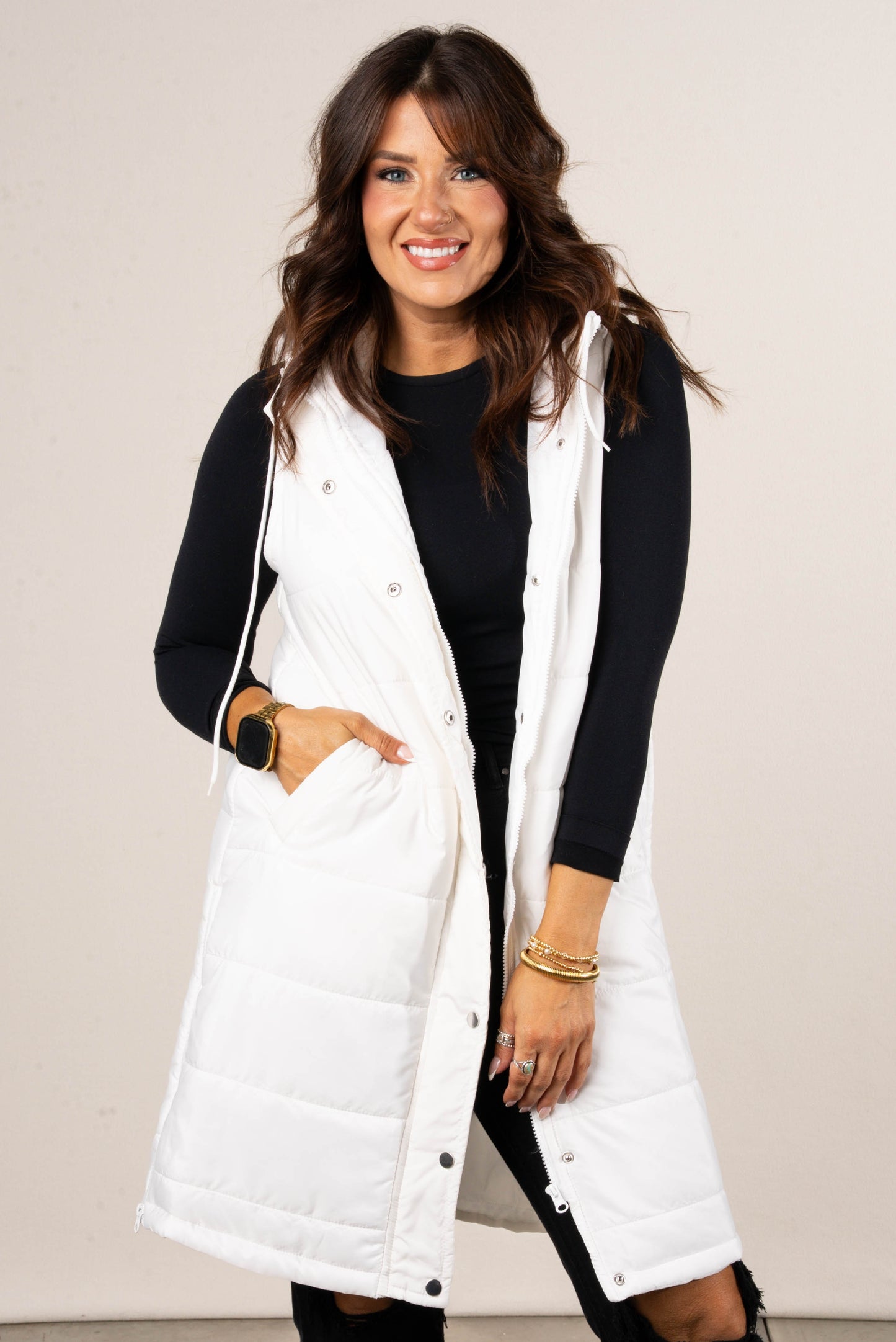 Snow Kissed Long Puffer Hooded Vest