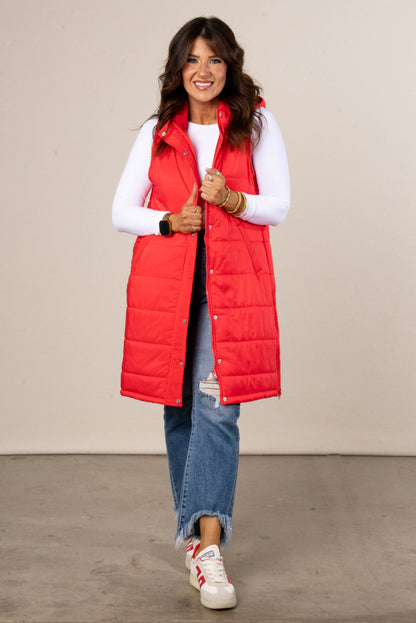 Snow Kissed Long Puffer Hooded Vest