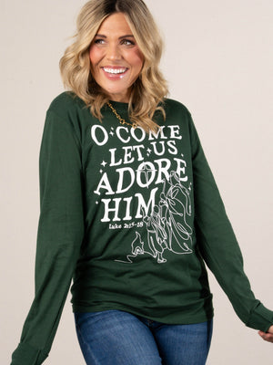 O Come Let Us Adore Him Long Sleeve Graphic Tee