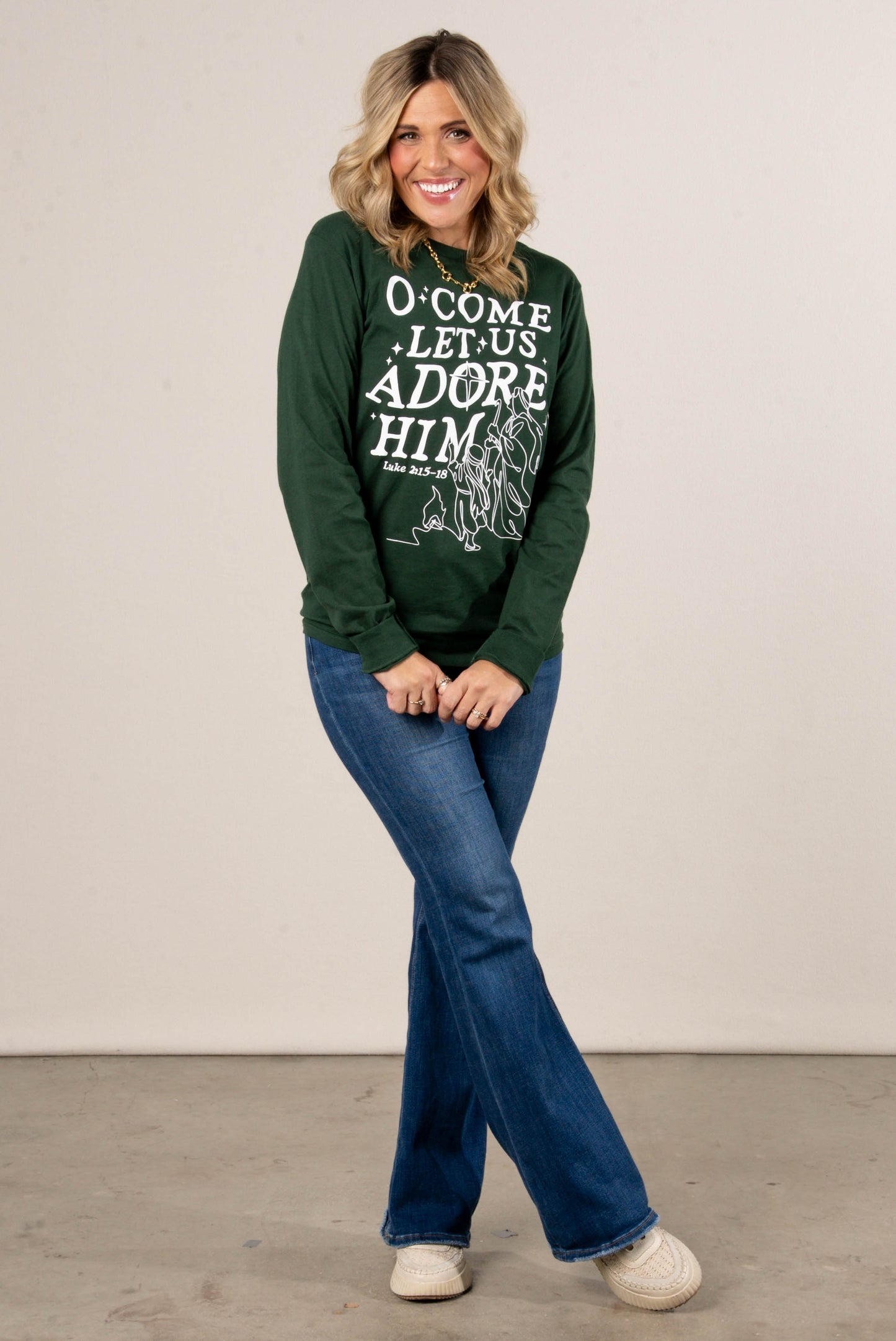 O Come Let Us Adore Him Long Sleeve Graphic Tee