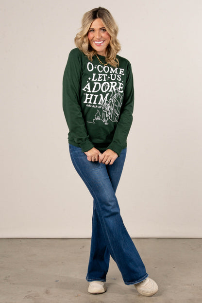 O Come Let Us Adore Him Long Sleeve Graphic Tee