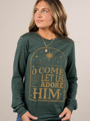 O Come Let Us Adore Him Long Sleeve Graphic Tee