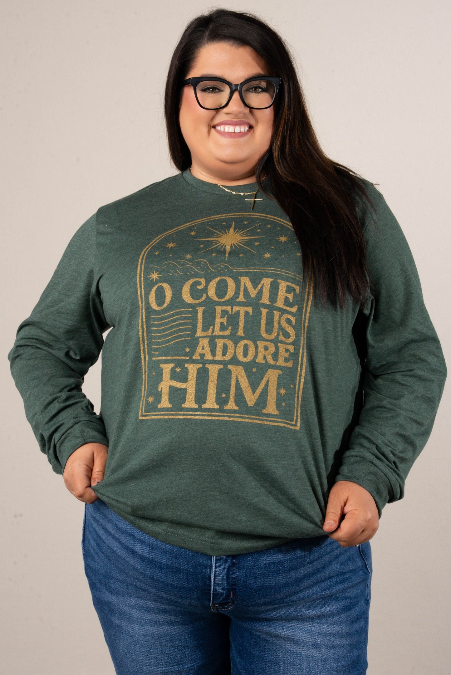 O Come Let Us Adore Him Long Sleeve Graphic Tee