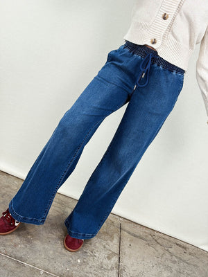 Risen Denim | Lennox Mid Rise Wide Leg Pull On Jeans