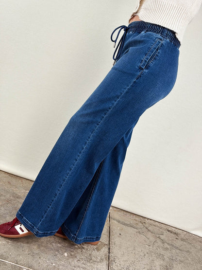Risen Denim | Lennox Mid Rise Wide Leg Pull On Jeans