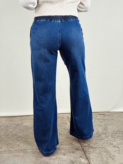Risen Denim | Lennox Mid Rise Wide Leg Pull On Jeans