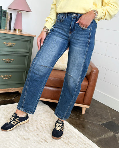 Risen Denim | Flynn High Rise Crop Cuffed Barrel Jeans