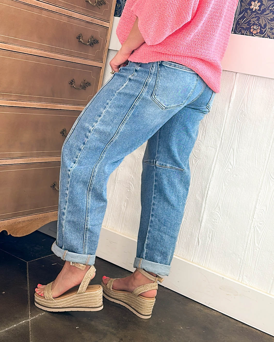 Risen Denim | Flynn High Rise Crop Cuffed Barrel Jeans