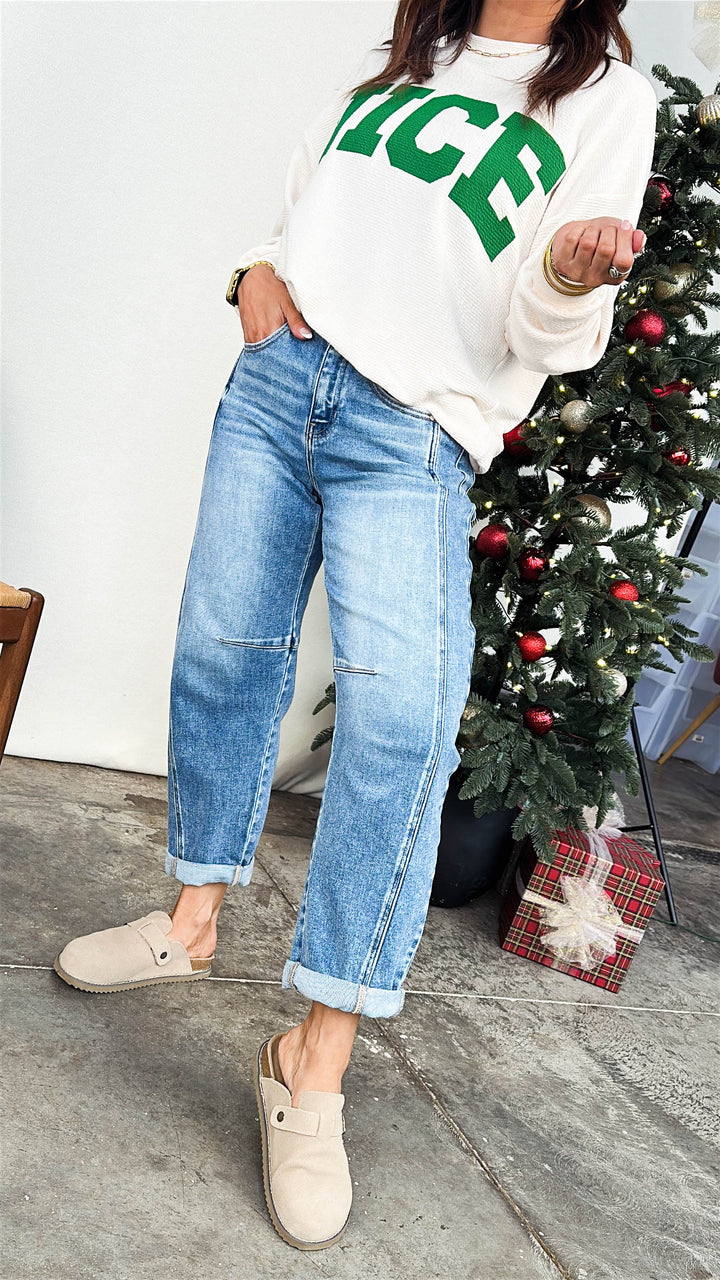 Risen Denim | Flynn High Rise Crop Cuffed Barrel Jeans