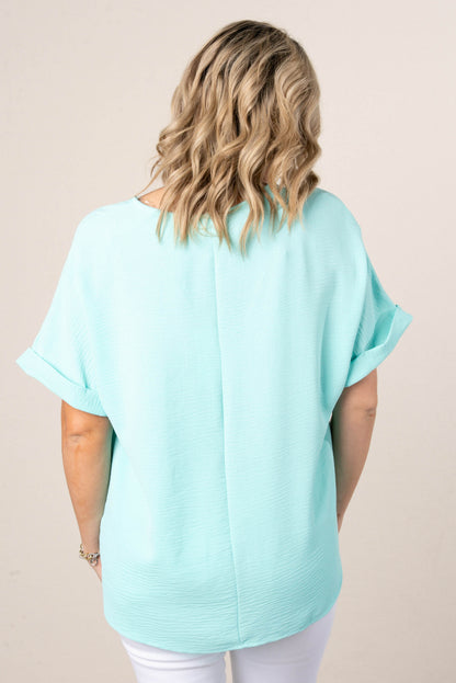 Crinkle Cuffed Sleeve Dolman Blouses