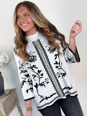 Winter Blooms Floral Mock Neck Sweater