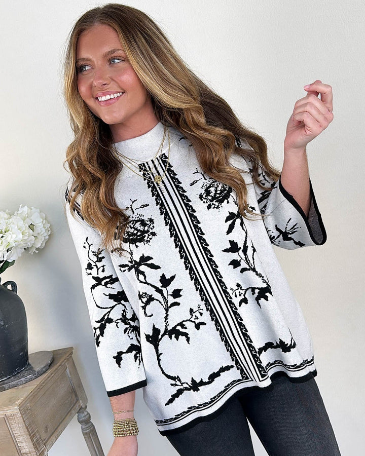 Winter Blooms Floral Mock Neck Sweater