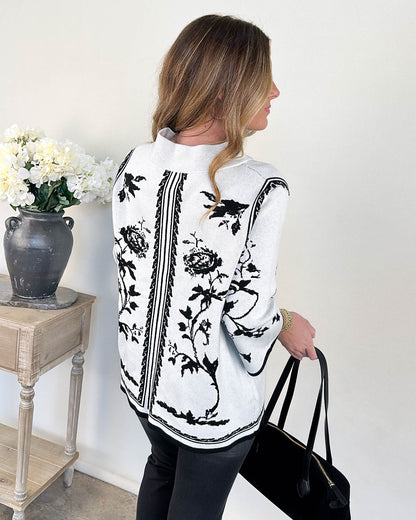 Winter Blooms Floral Mock Neck Sweater