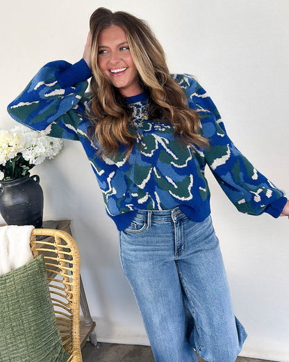 Helena Floral Pleated Shoulder Sweater