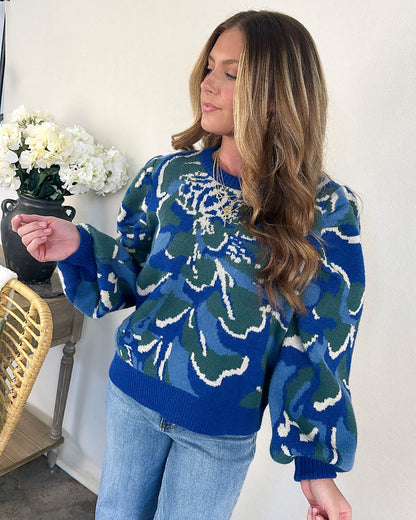 Helena Floral Pleated Shoulder Sweater