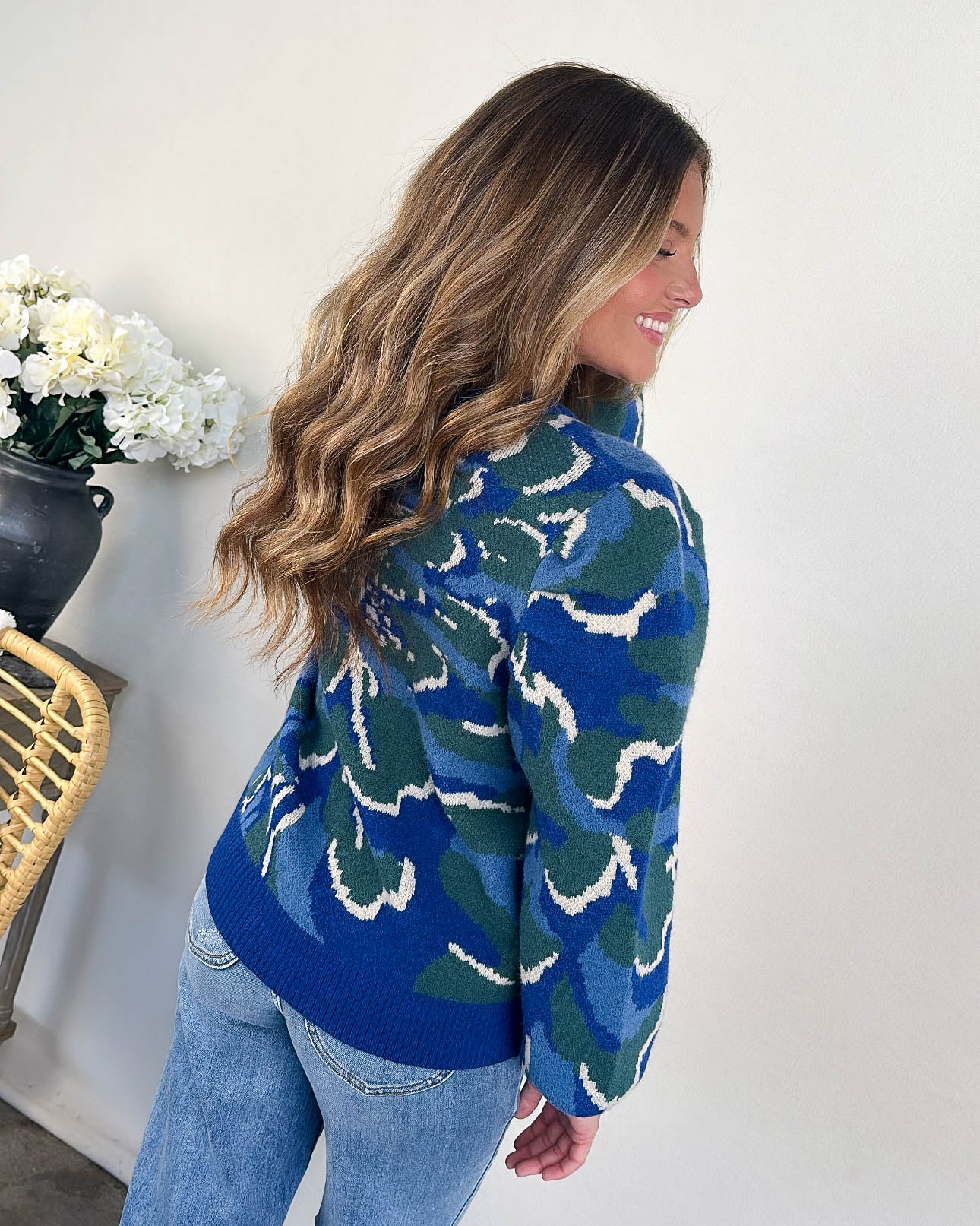 Helena Floral Pleated Shoulder Sweater