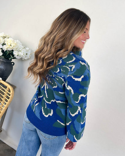 Helena Floral Pleated Shoulder Sweater