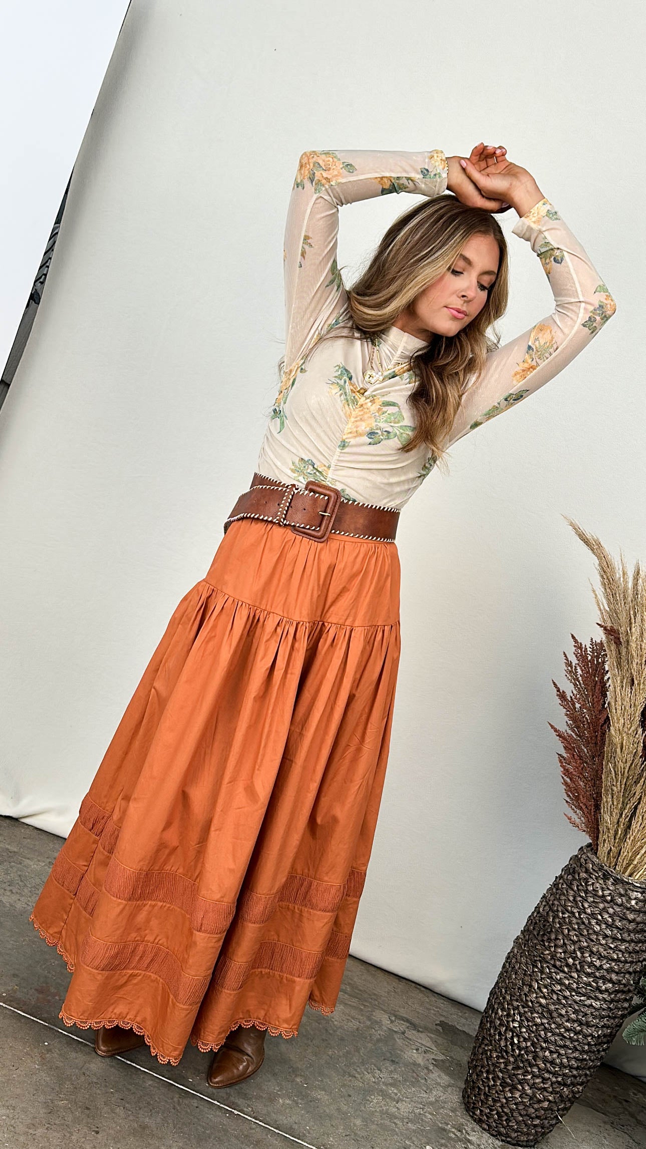 Boho Charm Tiered Midi Skirt