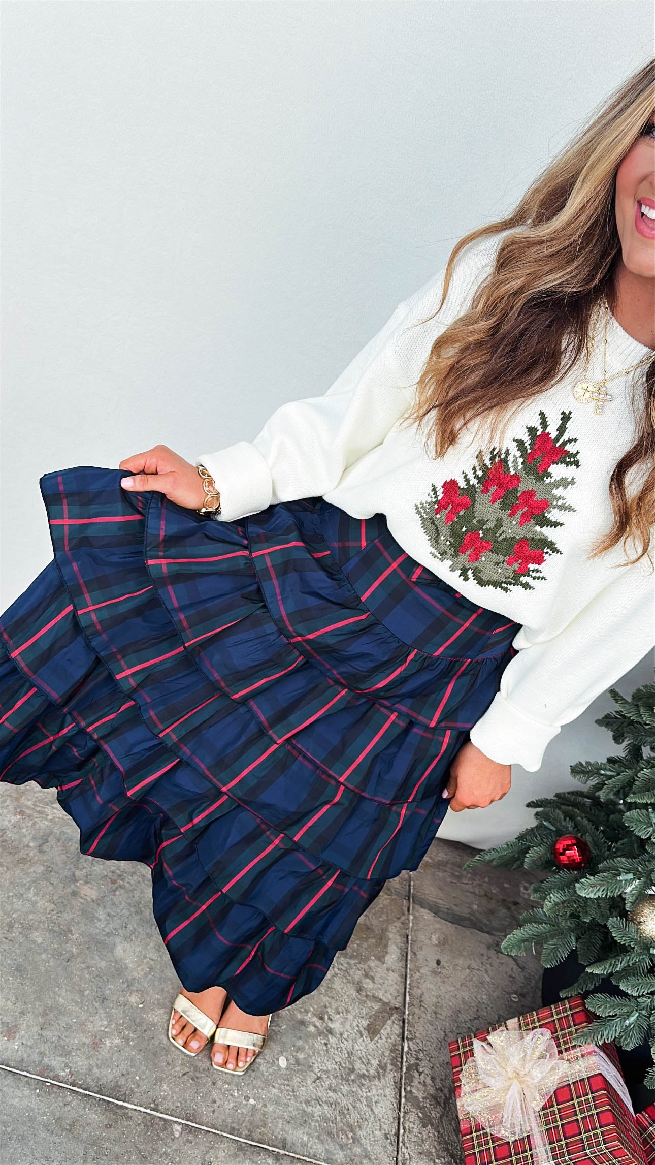 The Glen Plaid Bow Waist Tiered Skirt
