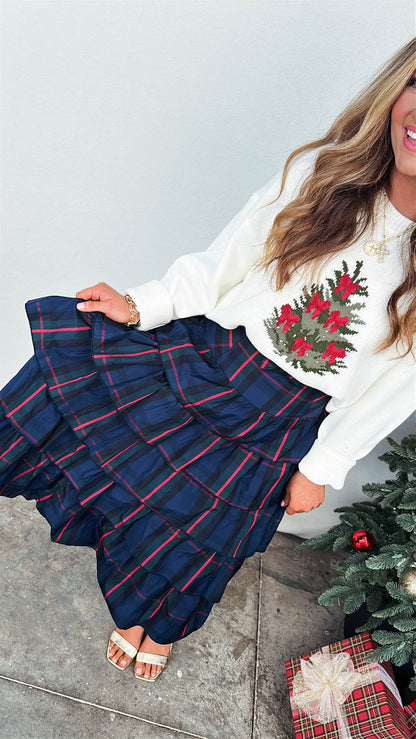 The Glen Plaid Bow Waist Tiered Skirt