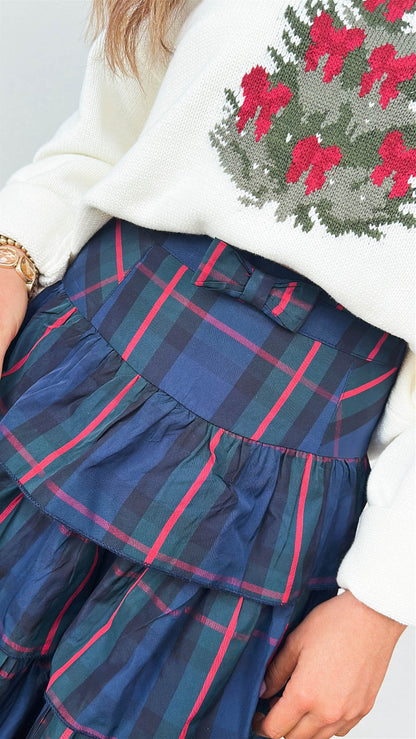 The Glen Plaid Bow Waist Tiered Skirt