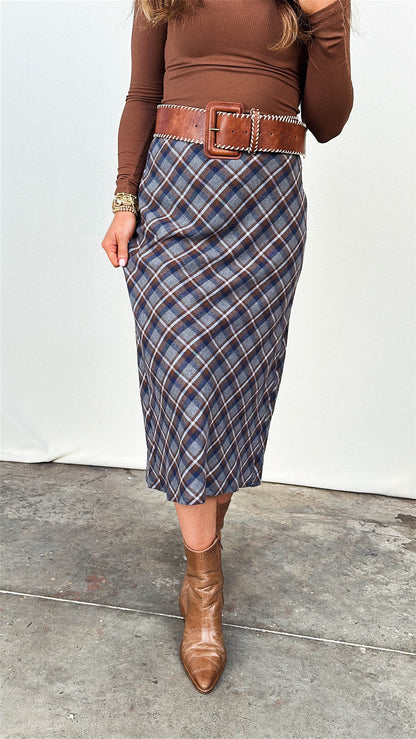 The Bonnie Plaid Midi Skirt