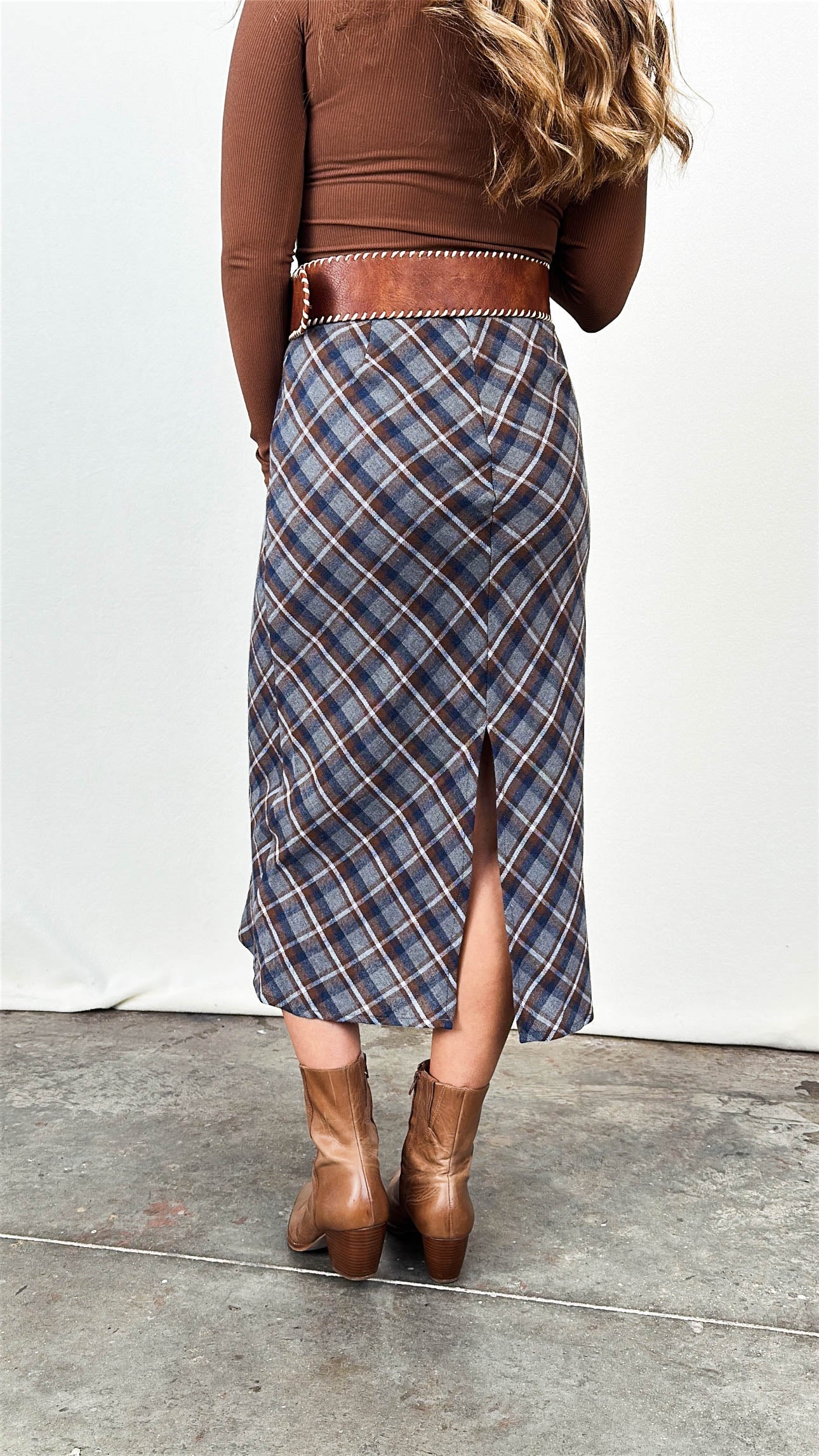 The Bonnie Plaid Midi Skirt