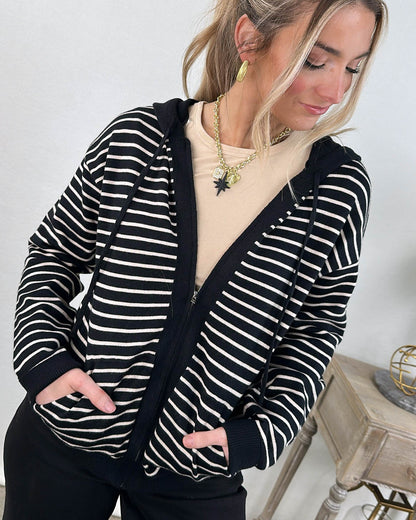 Clover Striped Zip Up Hooded Sweater