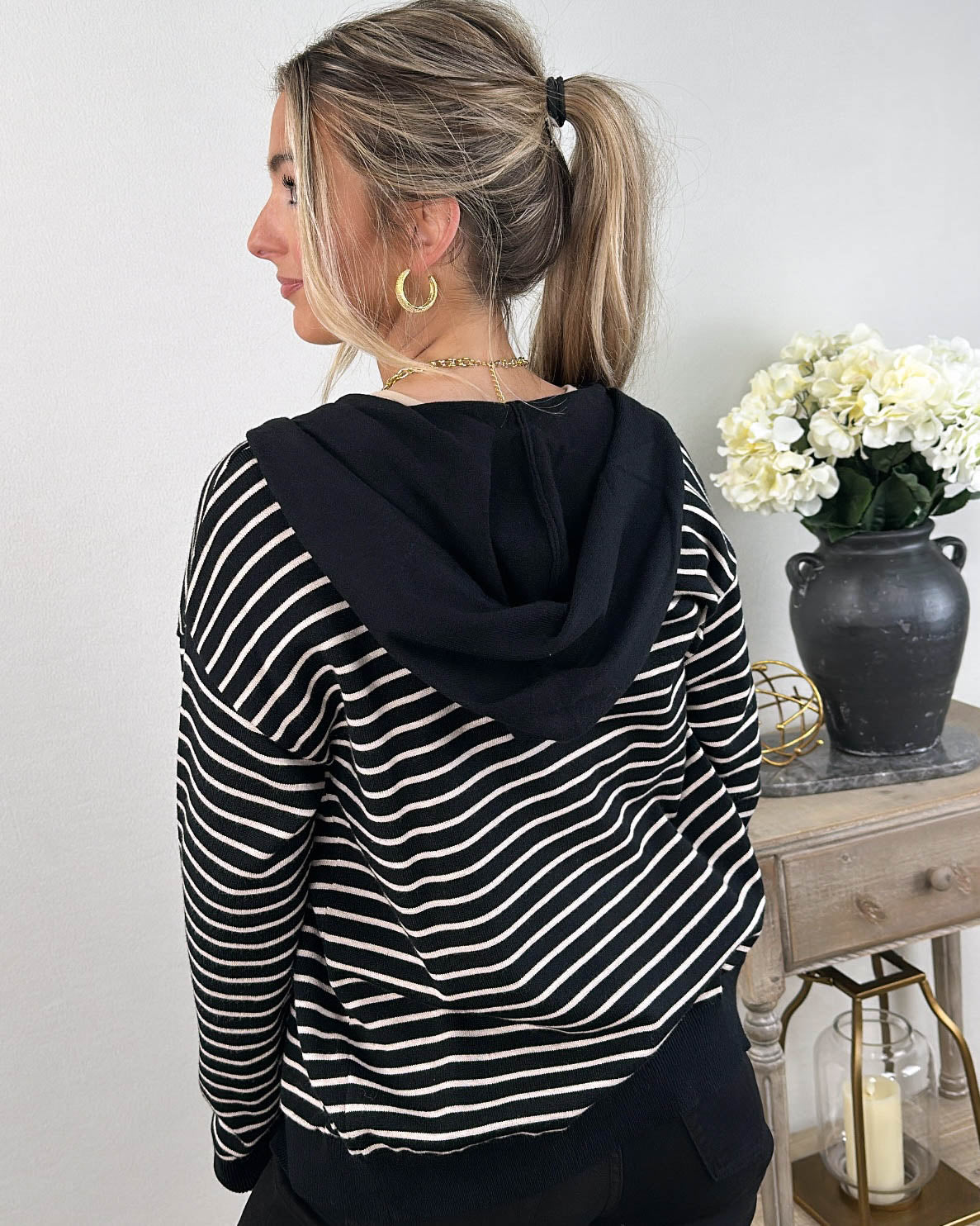 Clover Striped Zip Up Hooded Sweater