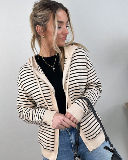 Clover Striped Zip Up Hooded Sweater