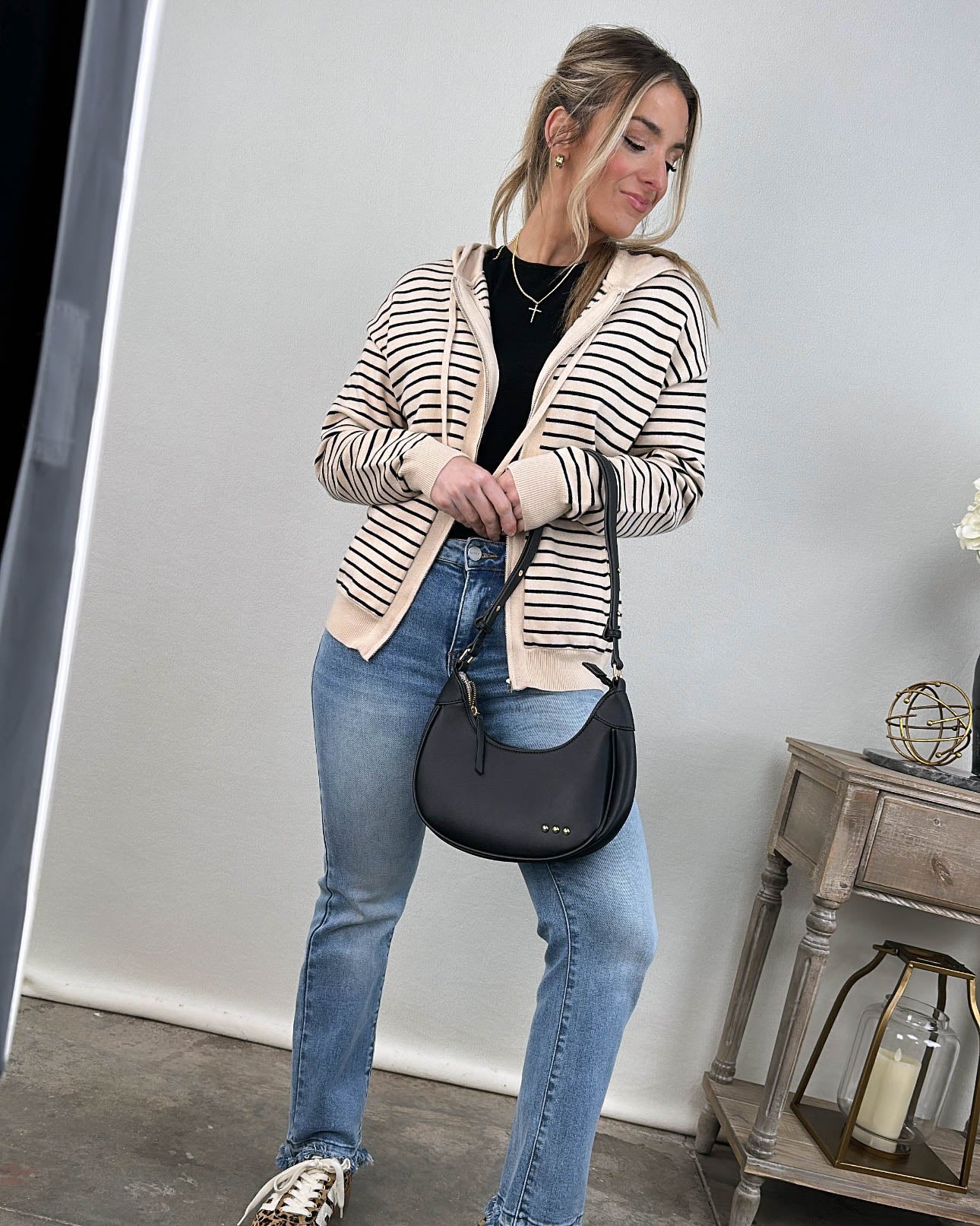 Clover Striped Zip Up Hooded Sweater