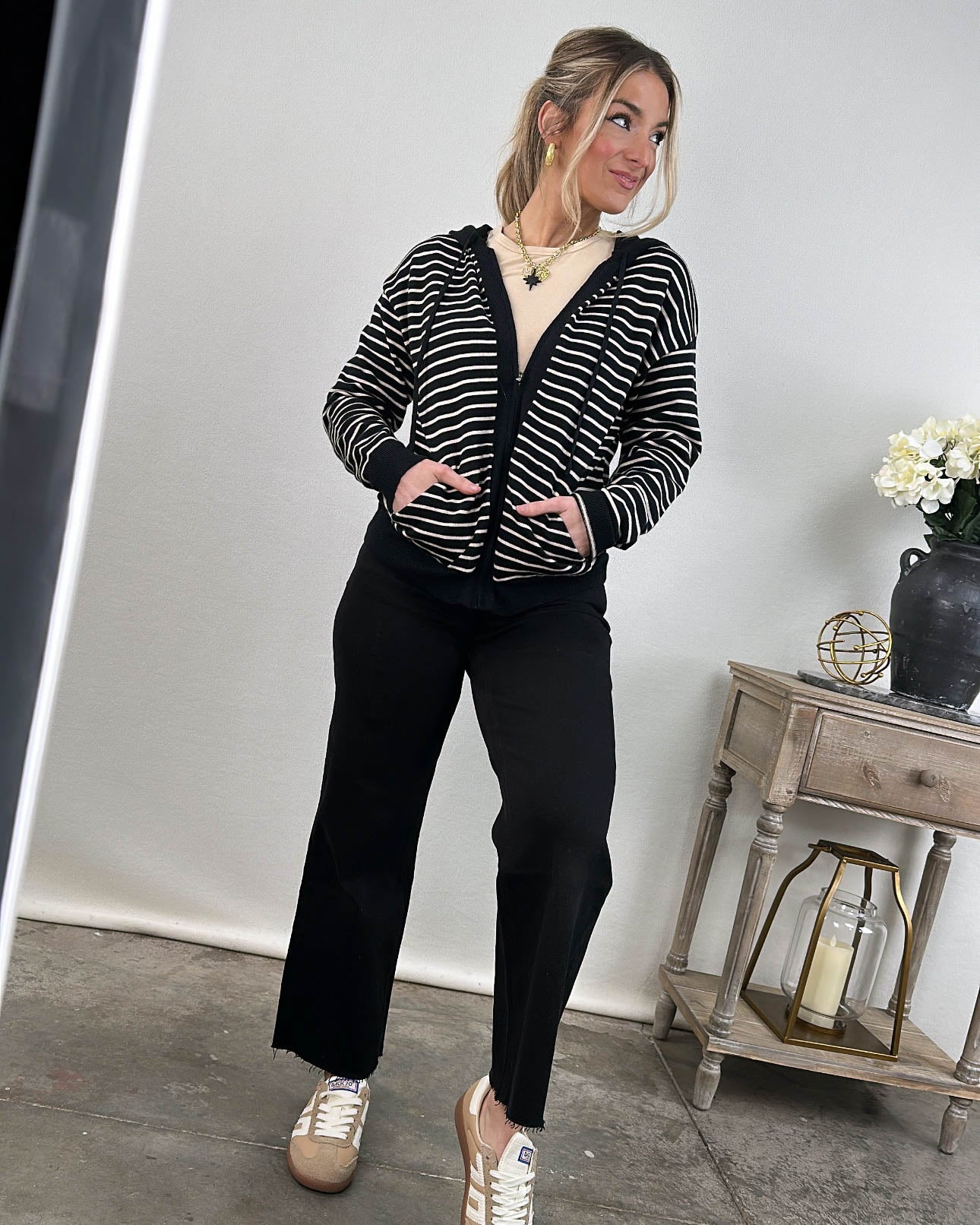 Clover Striped Zip Up Hooded Sweater