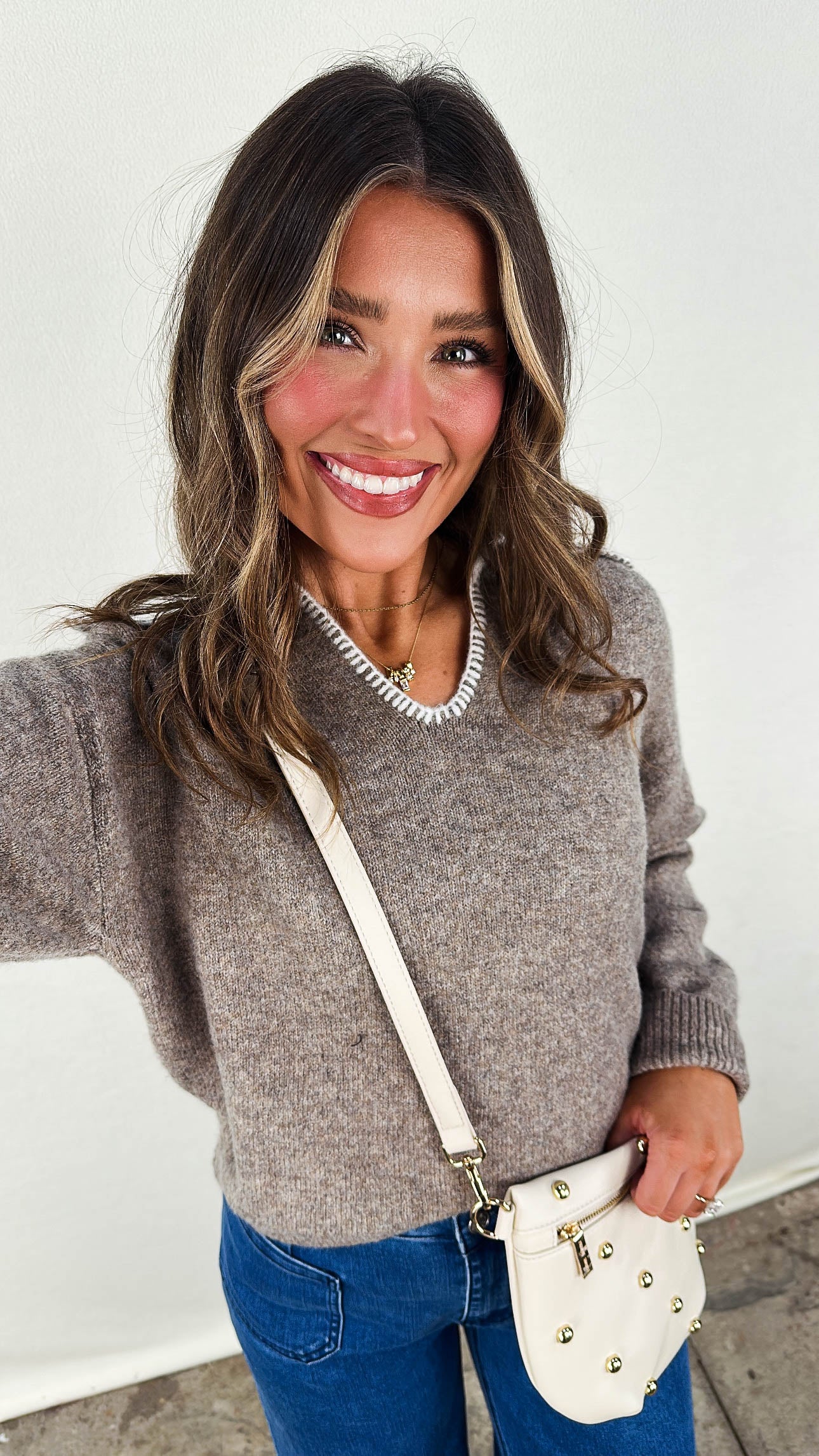 Goldie Contrast Stitch Collared Sweater