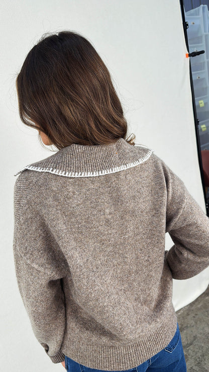 Goldie Contrast Stitch Collared Sweater