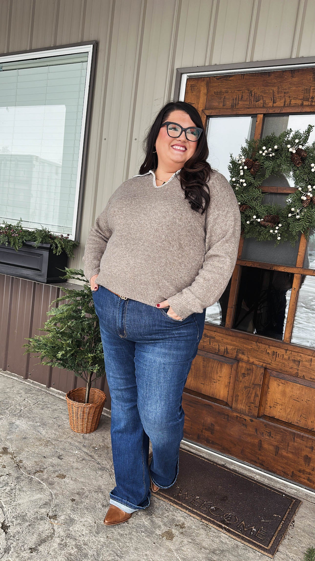 Goldie Contrast Stitch Collared Sweater