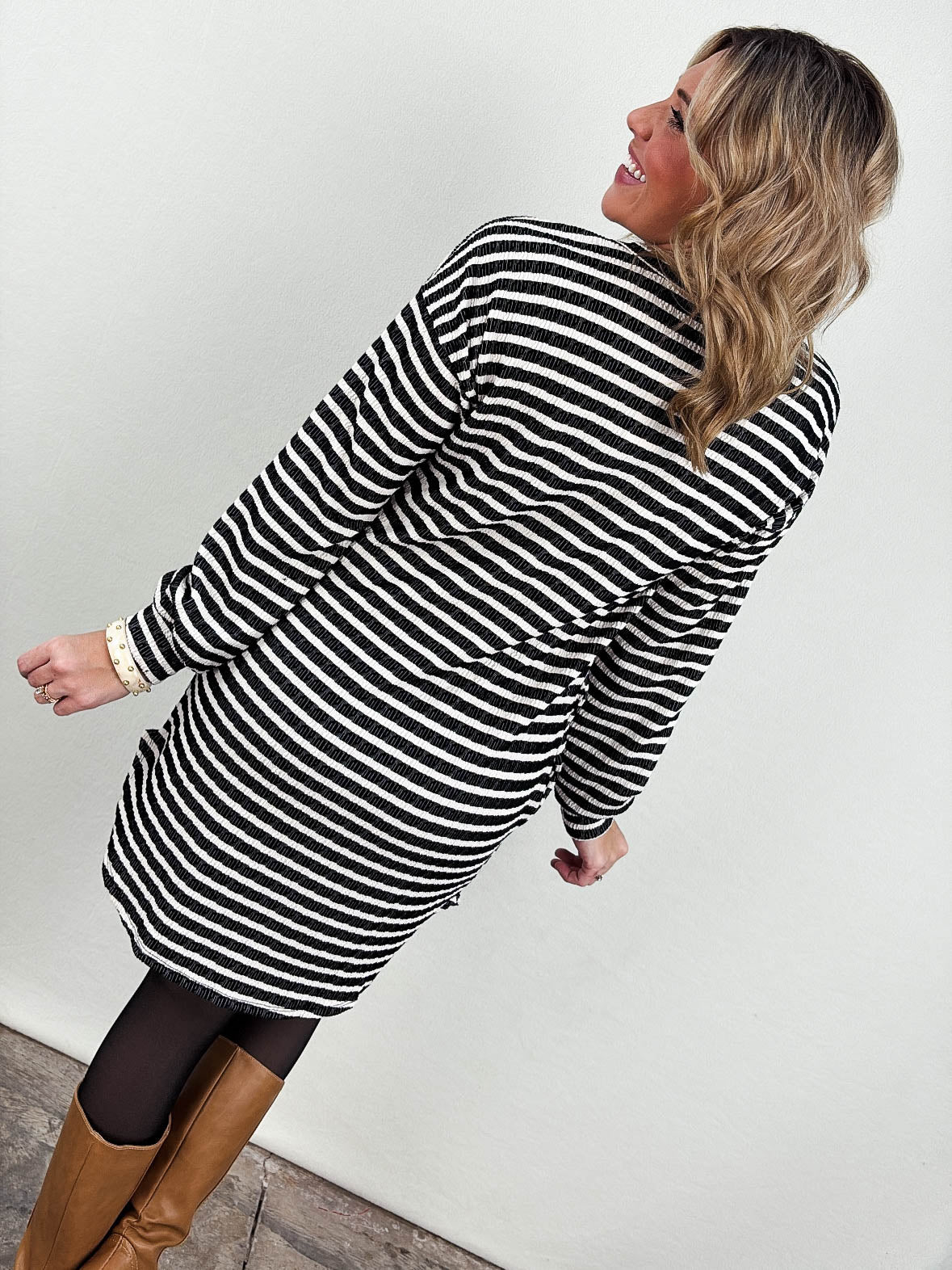 Skyline Textured Stripe Drop Shoulder Dress