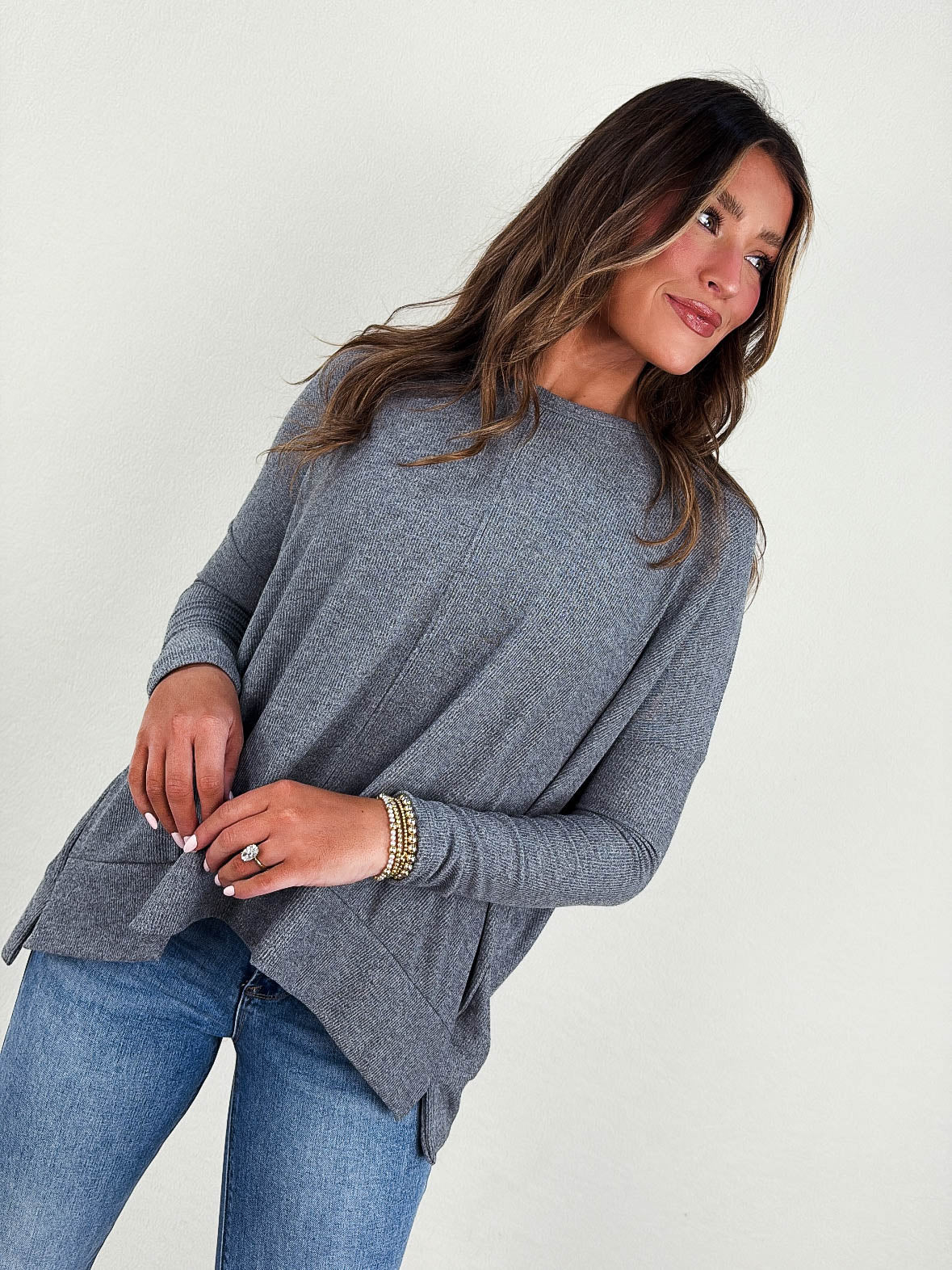 Dinner In Fine Ribbed Front Seam Top