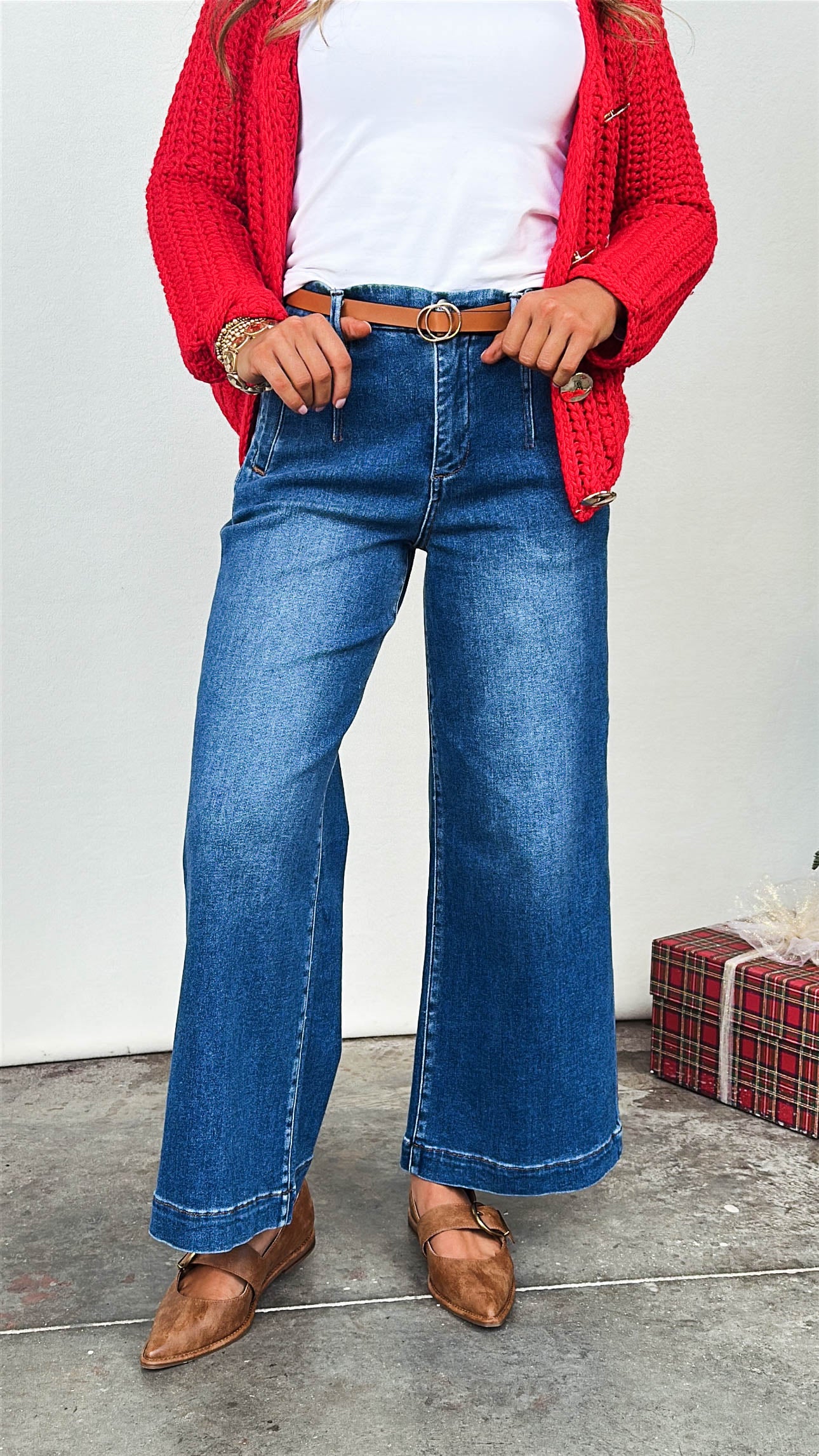 Risen Denim | Presley High Rise Tummy Control Crop Wide Leg Jeans