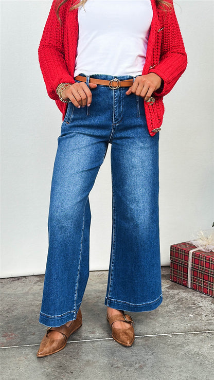 Risen Denim | Presley High Rise Tummy Control Crop Wide Leg Jeans