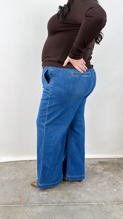 Risen Denim | Presley High Rise Tummy Control Crop Wide Leg Jeans