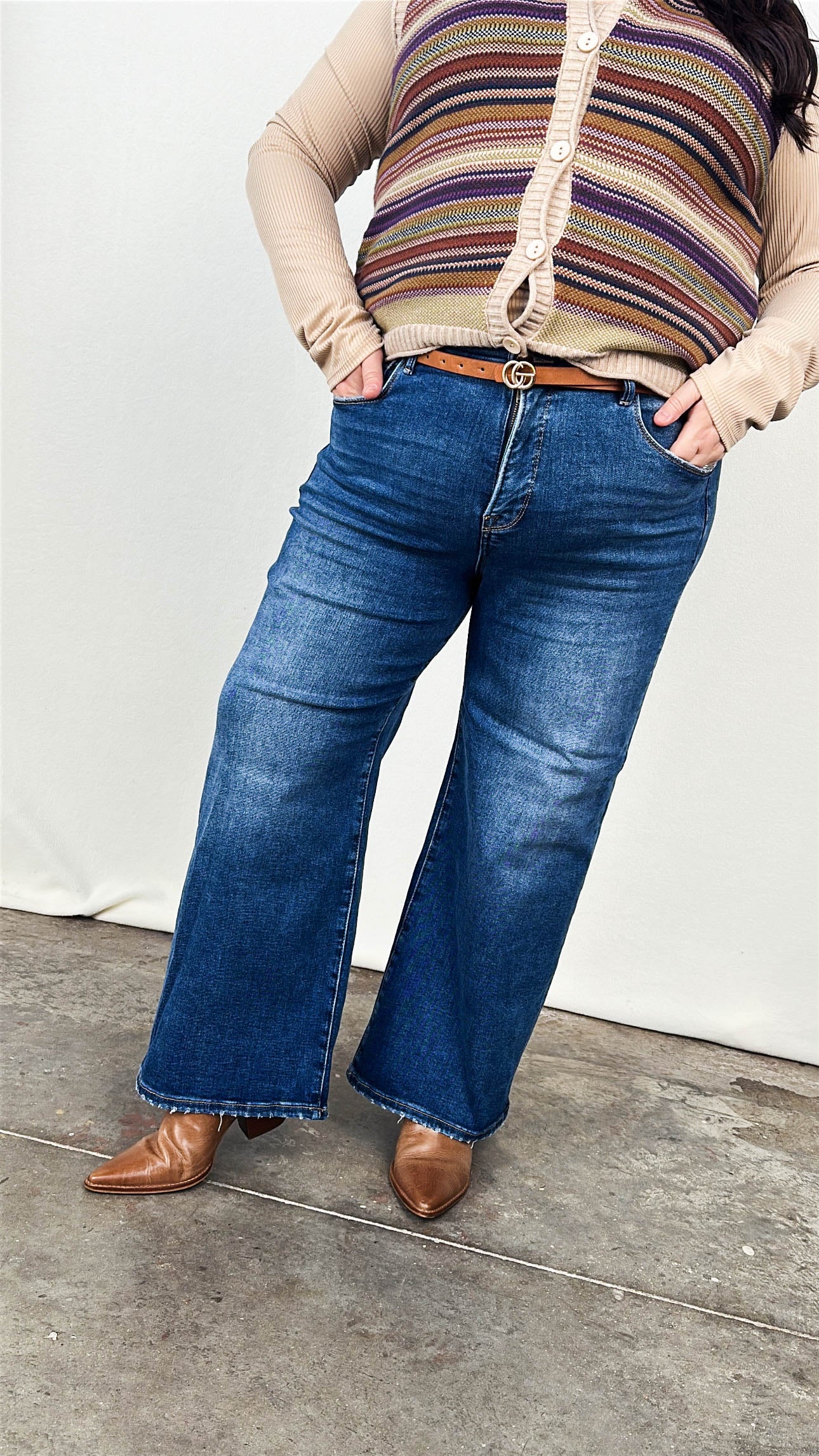 Risen Denim | Bobbie High Rise Tummy Control Crop Wide Leg Jeans