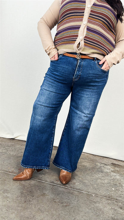 Risen Denim | Bobbie High Rise Tummy Control Crop Wide Leg Jeans