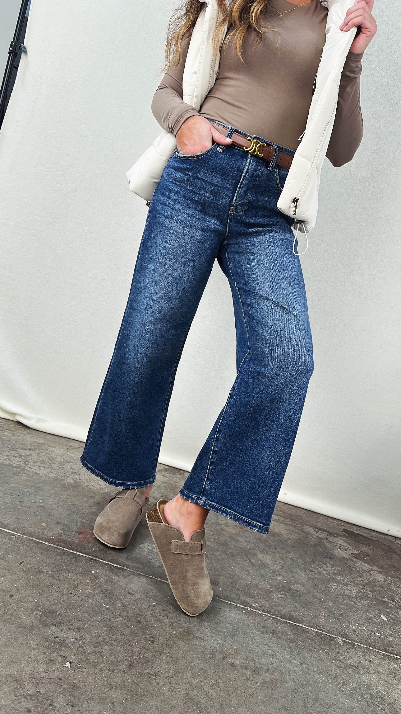 Risen Denim | Bobbie High Rise Tummy Control Crop Wide Leg Jeans