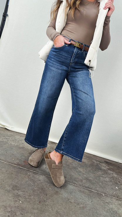 Risen Denim | Bobbie High Rise Tummy Control Crop Wide Leg Jeans