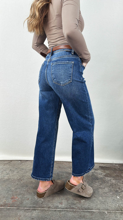 Risen Denim | Bobbie High Rise Tummy Control Crop Wide Leg Jeans