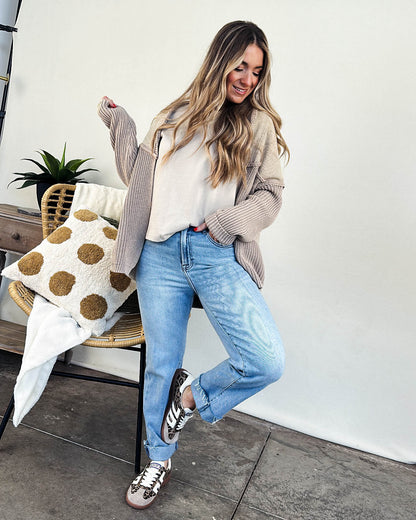 Take Comfort Mixed Knit Open Front Cardigan