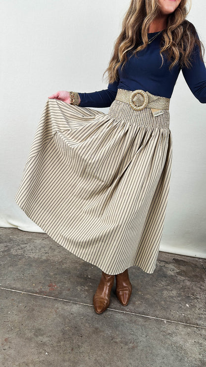 Lydia Striped Smocked Waist Midi Skirt